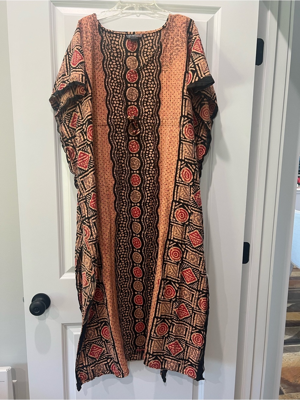 Printed Maxi Dress in Rose-Tan with Black Accents